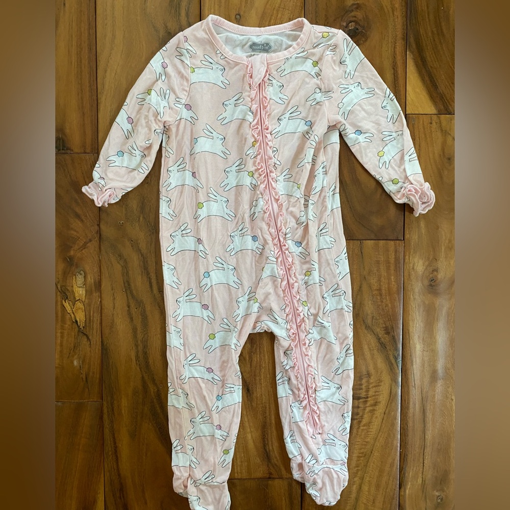 Mudpie Baby Girl Bunny Bamboo Sleeper Pajamas Size 3-6 Months